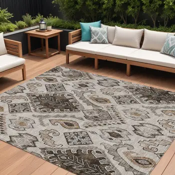9' X 12' Brown And Beige Moroccan Washable Indoor Outdoor Area Rug