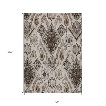 10' X 14' Brown And Beige Moroccan Washable Indoor Outdoor Area Rug