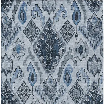 5' X 8' Denim Blue And Sky Blue Moroccan Washable Indoor Outdoor Area Rug