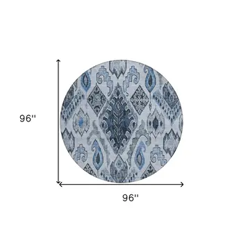 8' Denim Blue And Sky Blue Round Moroccan Washable Indoor Outdoor Area Rug