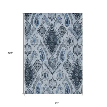 8' X 10' Denim Blue And Sky Blue Moroccan Washable Indoor Outdoor Area Rug