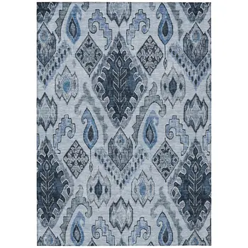 9' X 12' Denim Blue And Sky Blue Moroccan Washable Indoor Outdoor Area Rug