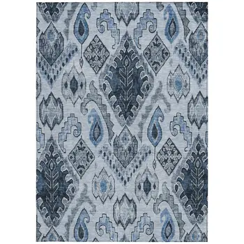 10' X 14' Denim Blue And Sky Blue Moroccan Washable Indoor Outdoor Area Rug
