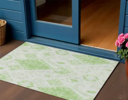 3' X 5' Artichoke Green Mint Green And Ivory Moroccan Washable Indoor Outdoor Area Rug