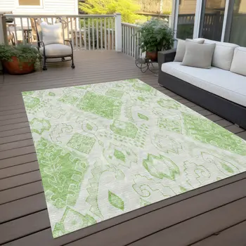 3' X 5' Artichoke Green Mint Green And Ivory Moroccan Washable Indoor Outdoor Area Rug