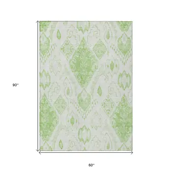 5' X 8' Artichoke Green Mint Green And Ivory Moroccan Washable Indoor Outdoor Area Rug