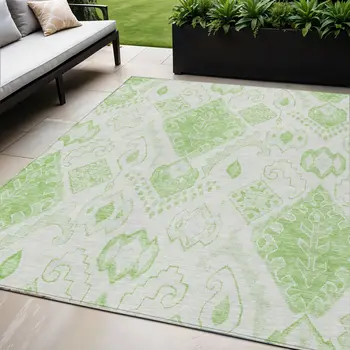 5' X 8' Artichoke Green Mint Green And Ivory Moroccan Washable Indoor Outdoor Area Rug