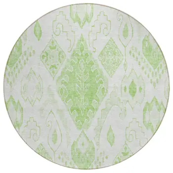 8' Artichoke Green Mint Green And Ivory Round Moroccan Washable Indoor Outdoor Area Rug