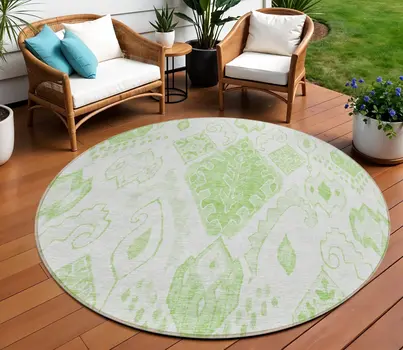 8' Artichoke Green Mint Green And Ivory Round Moroccan Washable Indoor Outdoor Area Rug
