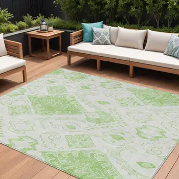 8' X 10' Artichoke Green Mint Green And Ivory Moroccan Washable Indoor Outdoor Area Rug
