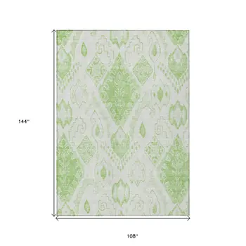 9' X 12' Artichoke Green Mint Green And Ivory Moroccan Washable Indoor Outdoor Area Rug