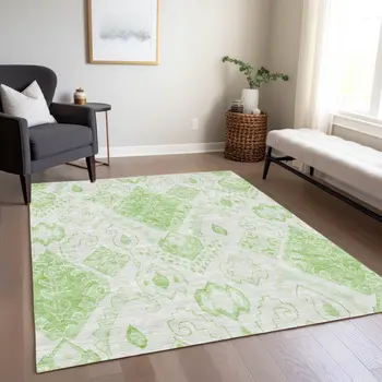 9' X 12' Artichoke Green Mint Green And Ivory Moroccan Washable Indoor Outdoor Area Rug