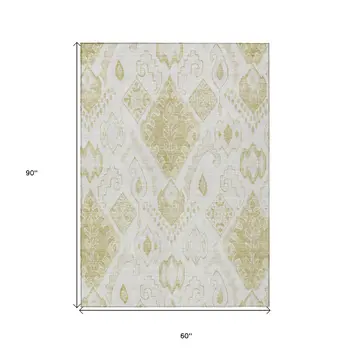5' X 8' Beige Tan And Ivory Moroccan Washable Indoor Outdoor Area Rug