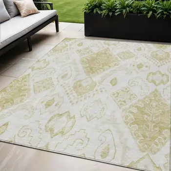 5' X 8' Beige Tan And Ivory Moroccan Washable Indoor Outdoor Area Rug