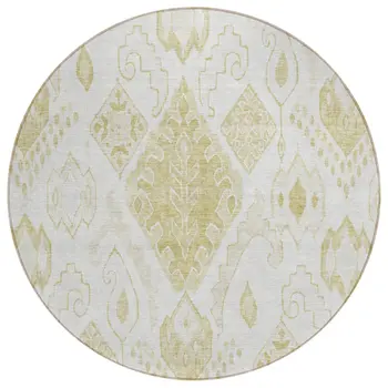 8' Beige Tan And Ivory Round Moroccan Washable Indoor Outdoor Area Rug