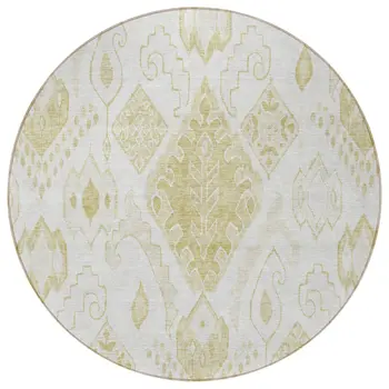 8' Beige Tan And Ivory Round Moroccan Washable Indoor Outdoor Area Rug
