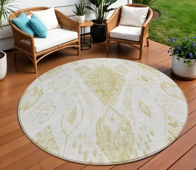 8' Beige Tan And Ivory Round Moroccan Washable Indoor Outdoor Area Rug