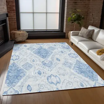 3' X 5' Denim Blue And Sky Blue Moroccan Washable Indoor Outdoor Area Rug