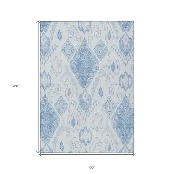 5' X 8' Denim Blue And Sky Blue Moroccan Washable Indoor Outdoor Area Rug