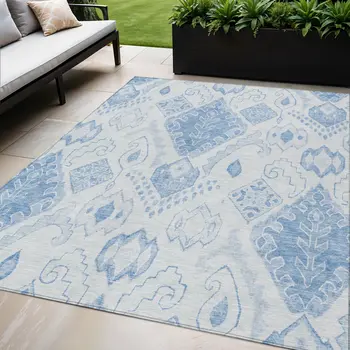 5' X 8' Denim Blue And Sky Blue Moroccan Washable Indoor Outdoor Area Rug
