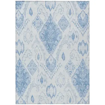 5' X 8' Denim Blue And Sky Blue Moroccan Washable Indoor Outdoor Area Rug