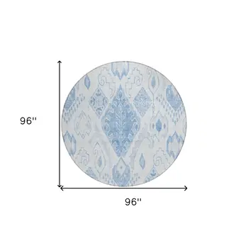 8' Denim Blue And Sky Blue Round Moroccan Washable Indoor Outdoor Area Rug