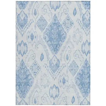 9' X 12' Denim Blue And Sky Blue Moroccan Washable Indoor Outdoor Area Rug