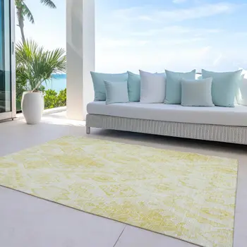 3' X 5' Gold Ivory And Beige Moroccan Washable Indoor Outdoor Area Rug