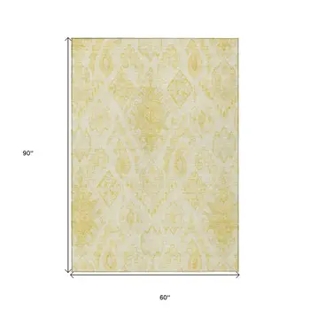 5' X 8' Gold Ivory And Beige Moroccan Washable Indoor Outdoor Area Rug