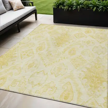 5' X 8' Gold Ivory And Beige Moroccan Washable Indoor Outdoor Area Rug
