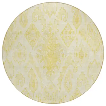8' Gold Ivory And Beige Round Moroccan Washable Indoor Outdoor Area Rug