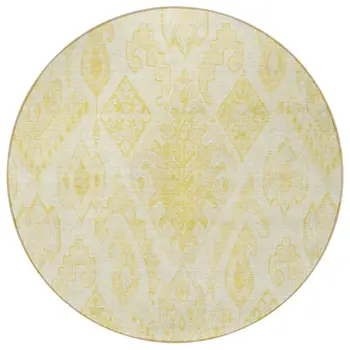 8' Gold Ivory And Beige Round Moroccan Washable Indoor Outdoor Area Rug