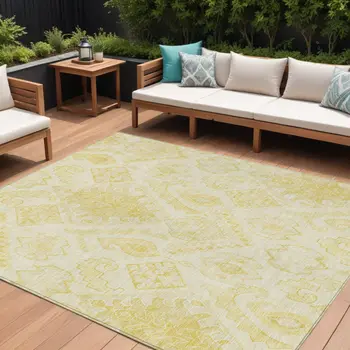 8' X 10' Gold Ivory And Beige Moroccan Washable Indoor Outdoor Area Rug