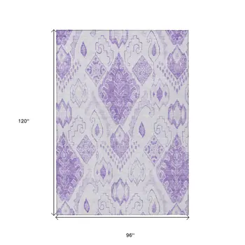 8' X 10' Purple Lavender And Ivory Moroccan Washable Indoor Outdoor Area Rug