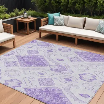 8' X 10' Purple Lavender And Ivory Moroccan Washable Indoor Outdoor Area Rug
