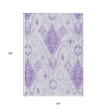 10' X 14' Purple Lavender And Ivory Moroccan Washable Indoor Outdoor Area Rug