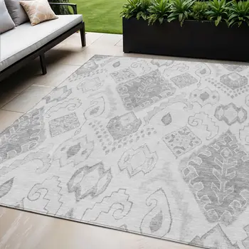 5' X 8' Silver Gray And Charcoal Moroccan Washable Indoor Outdoor Area Rug