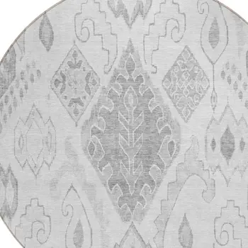 8' Silver Gray And Charcoal Round Moroccan Washable Indoor Outdoor Area Rug