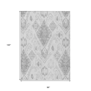 8' X 10' Silver Gray And Charcoal Moroccan Washable Indoor Outdoor Area Rug