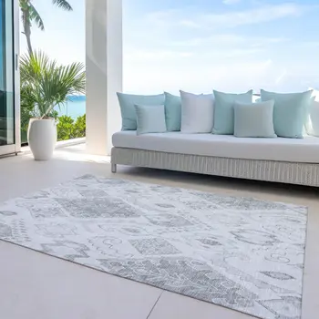 8' X 10' Silver Gray And Charcoal Moroccan Washable Indoor Outdoor Area Rug