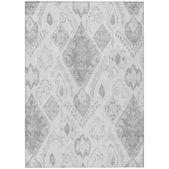 8' X 10' Silver Gray And Charcoal Moroccan Washable Indoor Outdoor Area Rug