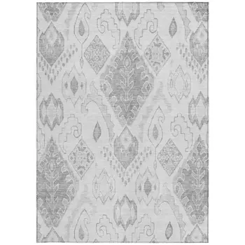 9' X 12' Silver Gray And Charcoal Moroccan Washable Indoor Outdoor Area Rug