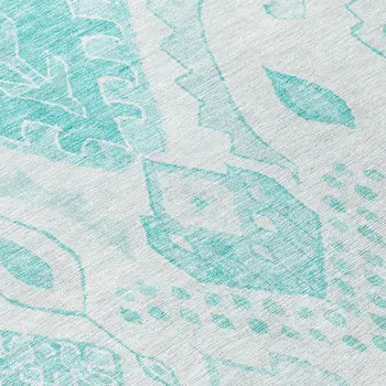 8' Teal Blue Aqua And Ivory Round Moroccan Washable Indoor Outdoor Area Rug