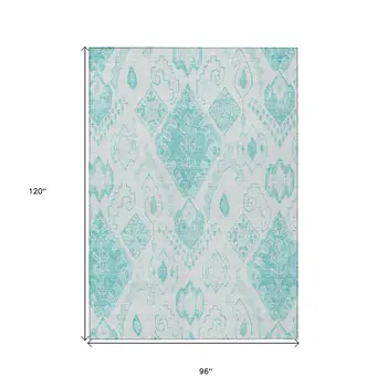 8' X 10' Teal Blue Aqua And Ivory Moroccan Washable Indoor Outdoor Area Rug