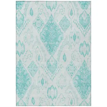 8' X 10' Teal Blue Aqua And Ivory Moroccan Washable Indoor Outdoor Area Rug