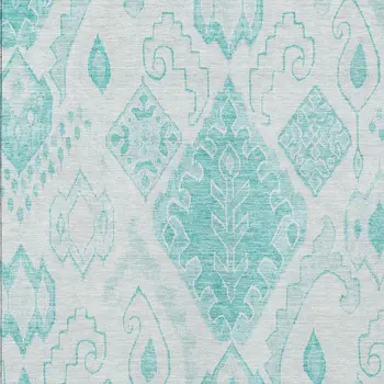 8' X 10' Teal Blue Aqua And Ivory Moroccan Washable Indoor Outdoor Area Rug