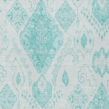 9' X 12' Teal Blue Aqua And Ivory Moroccan Washable Indoor Outdoor Area Rug