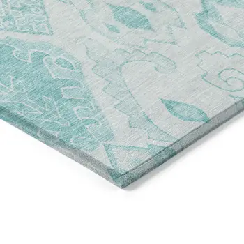 9' X 12' Teal Blue Aqua And Ivory Moroccan Washable Indoor Outdoor Area Rug