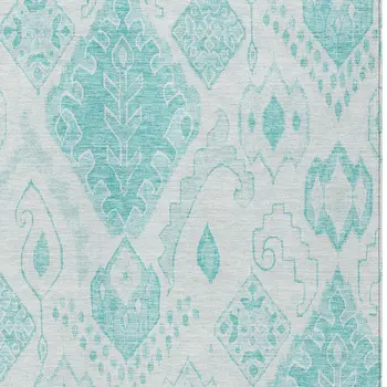 10' X 14' Teal Blue Aqua And Ivory Moroccan Washable Indoor Outdoor Area Rug