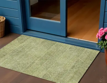 3' X 5' Artichoke Green And Fern Green Geometric Washable Indoor Outdoor Area Rug